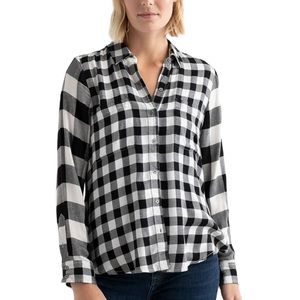 Lucky Brand Top Women’s  Size Medium Black White Buffalo Check Long Sleeve